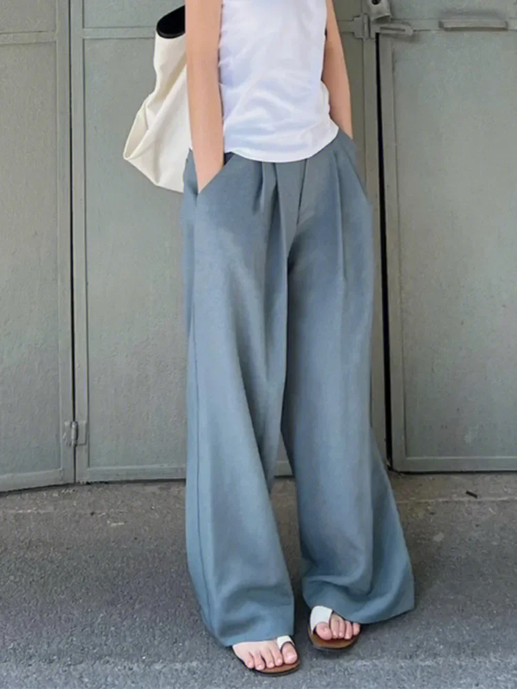 

Women's Long Pants 2023 New Elastic Waist Solid Color Fashion Loose Casual Straight Trousers