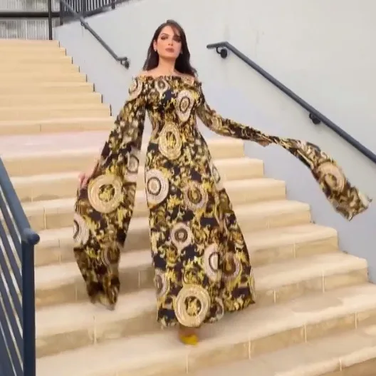 

MQ043 Fashion Europe and The United States Shoulder Wrap Breast Spice Girls In The Middle East Fashion Trend Big Sleeves Dress