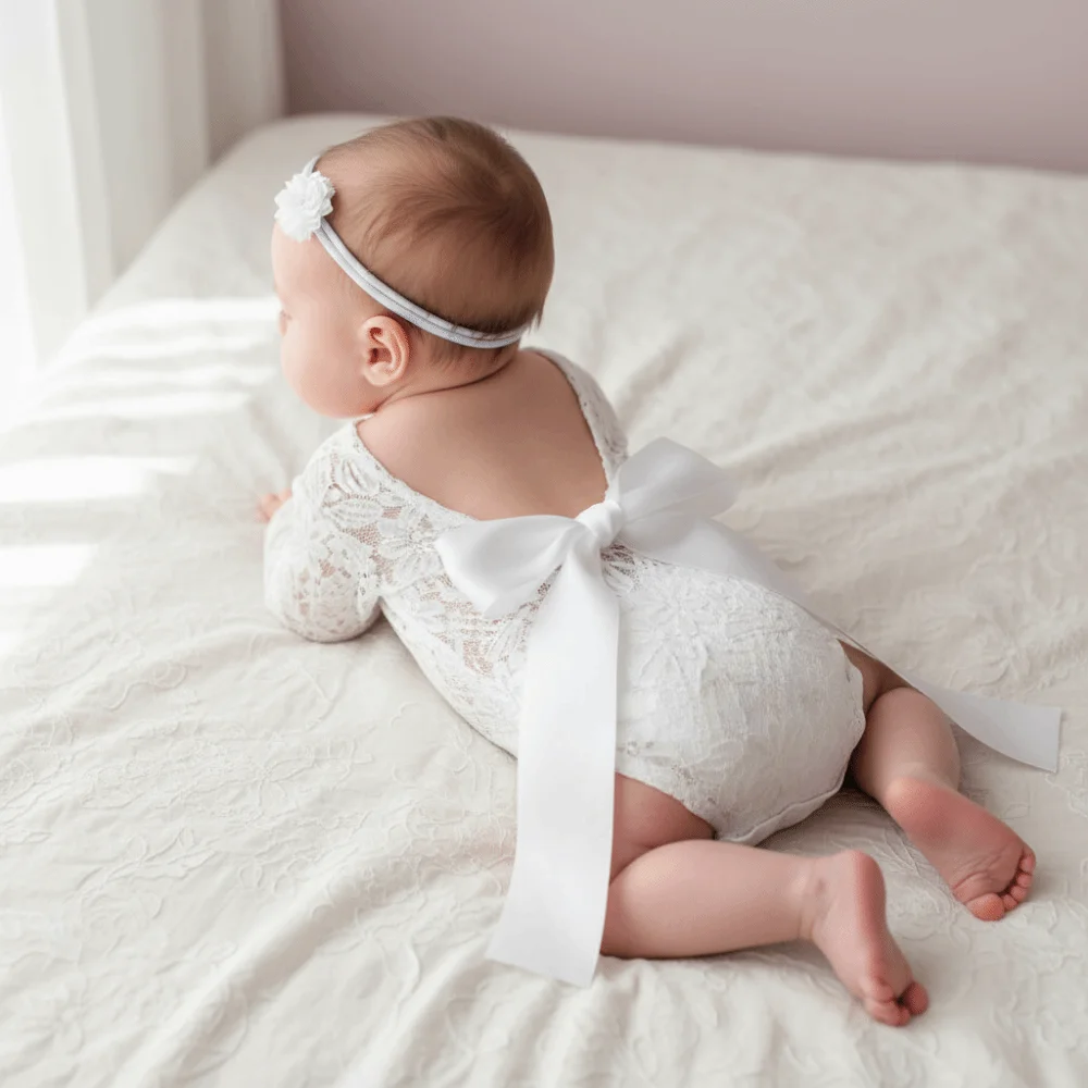 2Pcs/Set Creative Infants Photo Clothing Bow Tie Design Hollow Back Newborn Photography Props Solid Color Floral