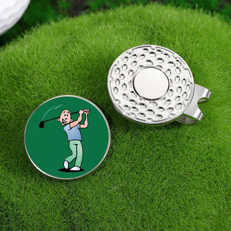 Cartoon Golfer Pattern Enamel Clips Golf Ball Markers with Hat Clips Magnetic Golf Hat Decorative Jewelry Accessories Gift
