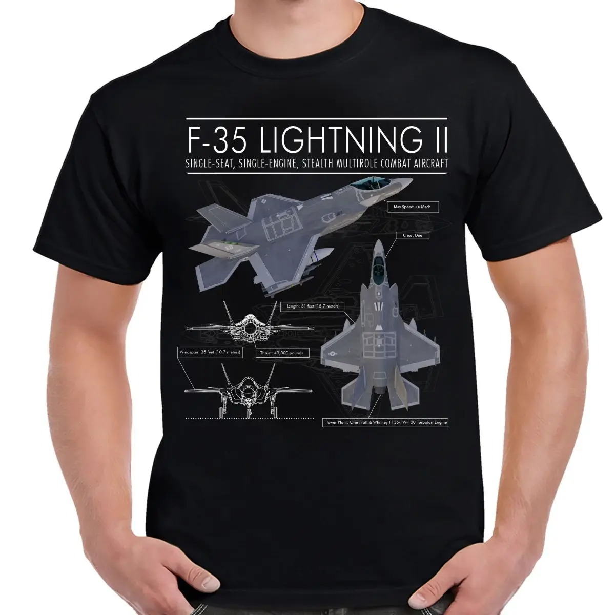 F-35 Lightning Ii Stealth Multirole Combat Aircraft Schematic T-Shirt 100% Cotone O-Collo Manica Corta T-Shirt Casual Da Uomo