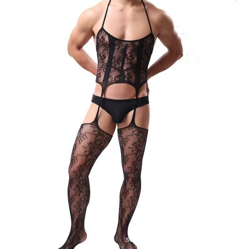 Plus Size Men's Sexy Lingerie Fishnet Body Stockings Male Underwear Exotic Lingerie for Man Open Crotch Transparent Tights men underwear sexy lingerie
