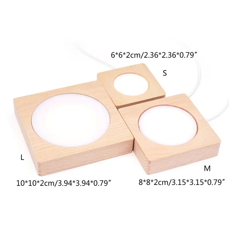 6/8/10CM Square Wooden LED Night Light Base 3D Decorative Wooden Holder Display Stand For Crystals Glass Ball Acrylic Decoration