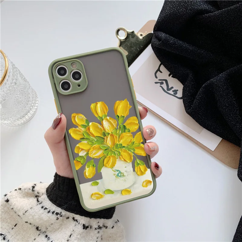 thumbnail image 1 of Retro Oil Painting Flower Phone Case For iPhone 11 12 Pro Max 15 Pro Max 13 12 Mini X XR XS SE 2020 8 7 Plus 14 Plus Covers, 1 of 5