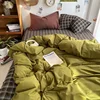 Bedding Set Ins Ambiance Blue Coffee Grid Mixed With Washed Cotton Minimalist Four Piece Set Fitted Sheets Duvet Cover 5