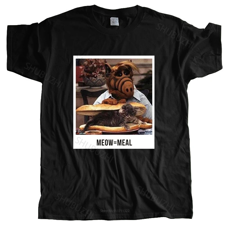 T-Shirt Girocollo Uomo Maglietta Alf Maglietta Alf Meow Maglietta Stampata Manica Corta Maglietta Nera Da Uomo Taglia Euro Drop Shipping