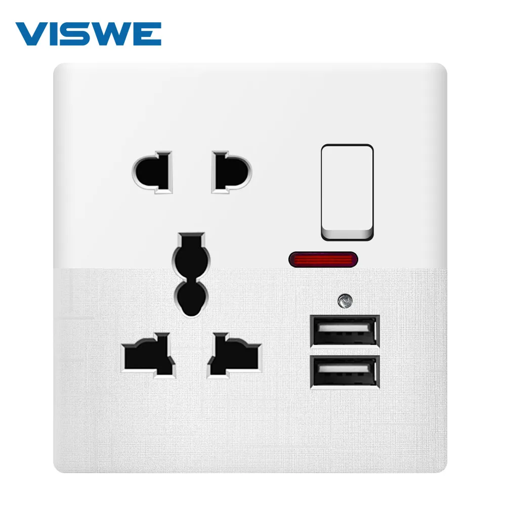 VISWEUKStandardUniversalSocket13A250VUSBWallOutlets21A5V