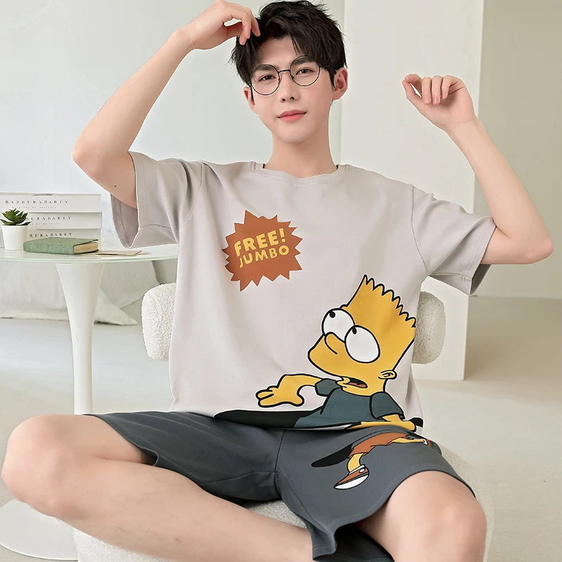 Pajama Sets Summer Men&rsquo;s Sleepwear Cotton Cartoon Pajamas Sets For Man Short Loungewear Young Home Wear