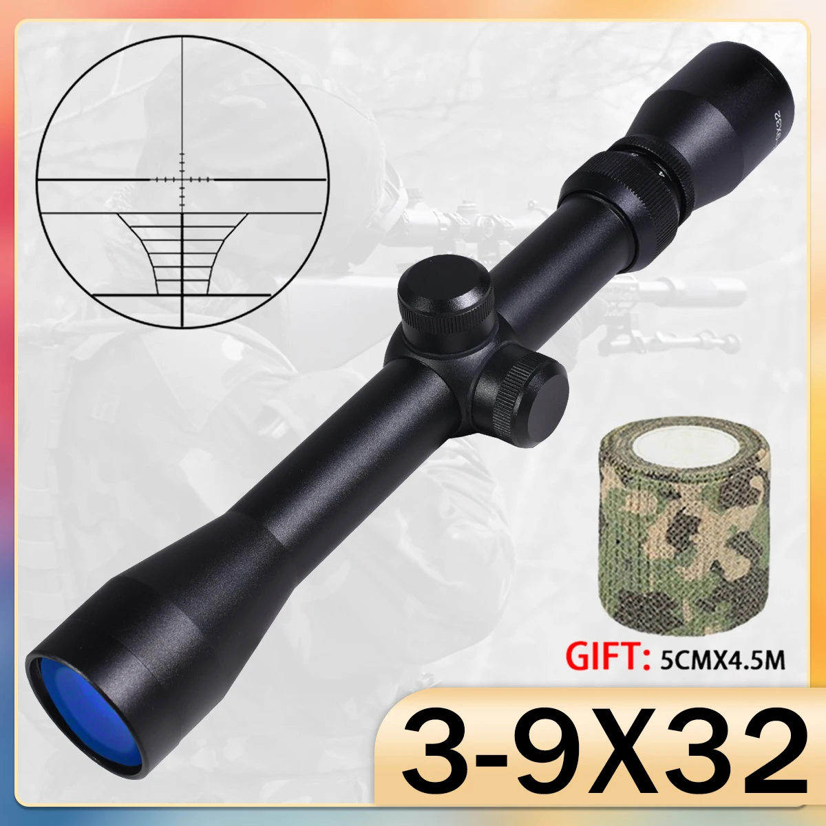 Tactical 3-9X32 Hunting Rifle Scope Optics Reflex Airsoft Equipment Sight Waterproof Shockproof Air Guns Sniper Riflescope