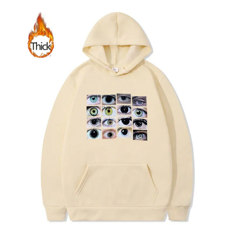 Eyes Print Thick Hoodie Harajuku Punk Men Women Eyes Y2k Hoodie Clothes Grunge Oversized Goth Sweatshirts For Cool Girls Boys