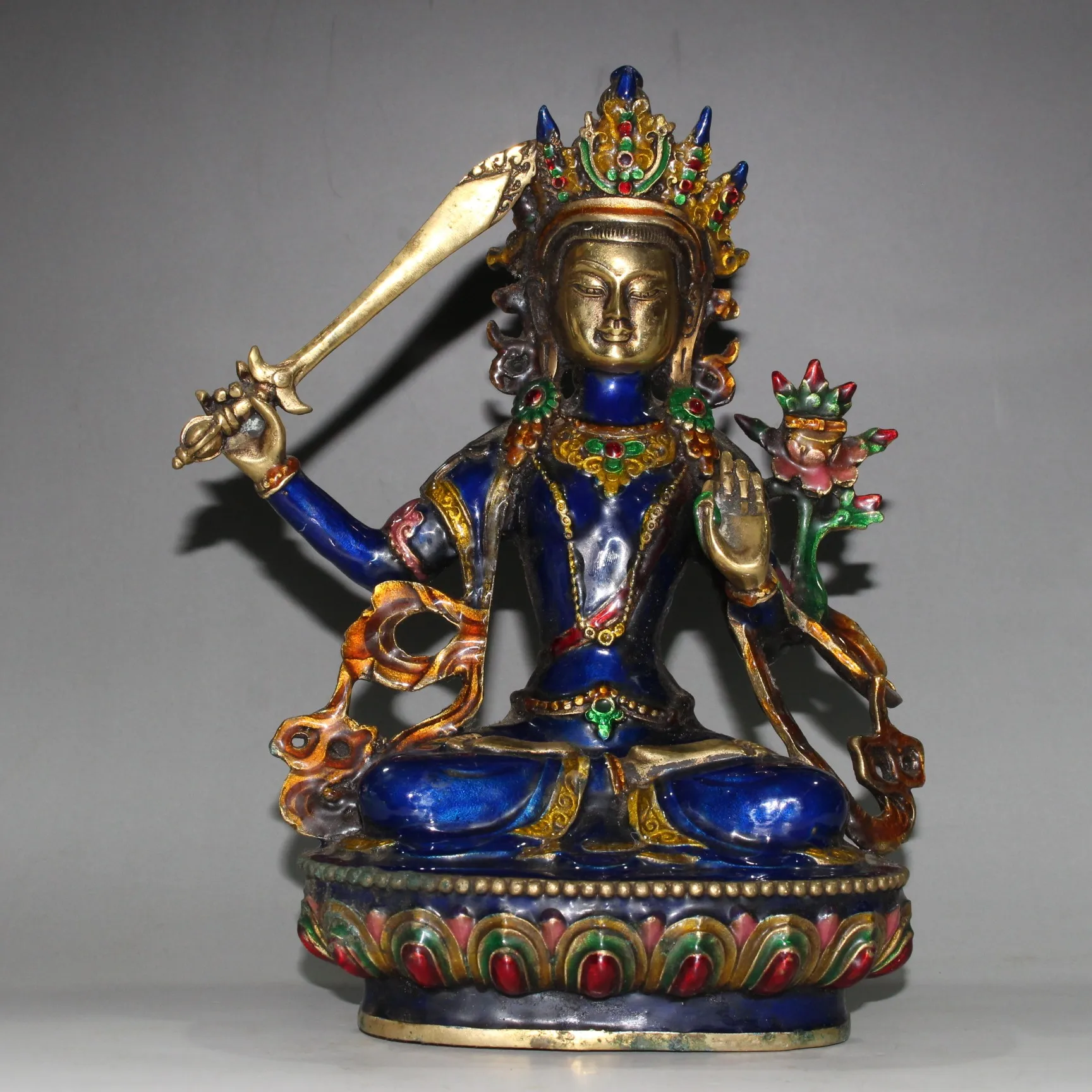 

Буддизм ручная гравировка перегородчатая латунная статуя Bodhisattva манджушри, Будда