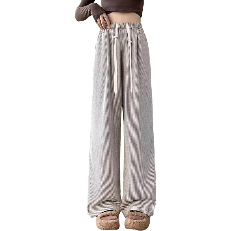 2025 Maternity Wide Legs Trousers Striped Cashmere Pants Long Loose Casual Pregnant Woman Belly Pants High Lady Clothes 105cm 5