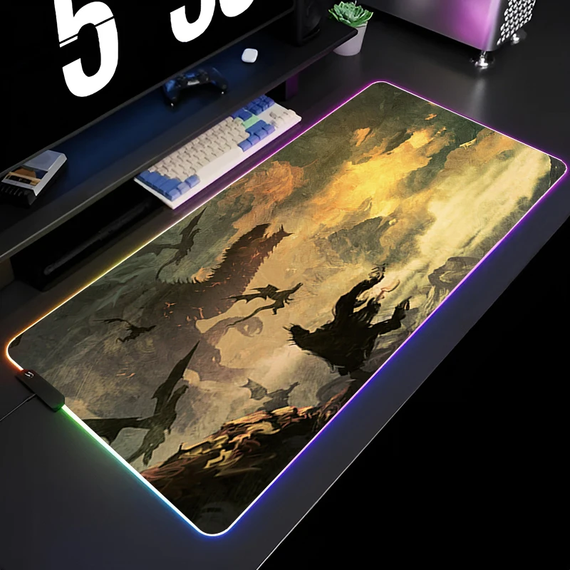 

Custom RGB Gaming Mouse Pad Lord of the Rings LED Luminous Large Mousepad PC Accessories Office Rubber Table Pads Game Playmat