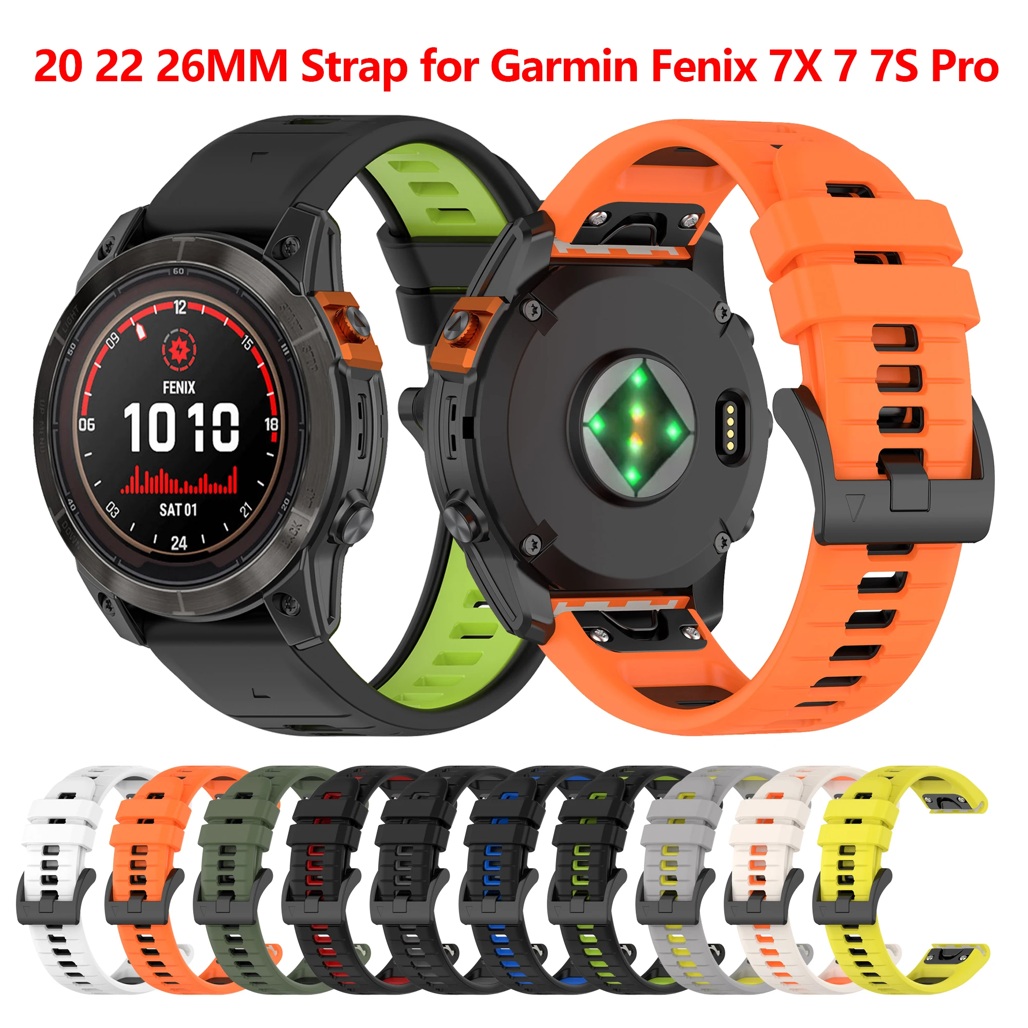 

QuickFit 20 22 26mm Silicone Strap for Garmin Fenix 7X 7 7S Pro 6X 6S 6 Pro 5X 5 5S Plus 3HR D2 945 955 Epix Gen2 MK2 Watchband