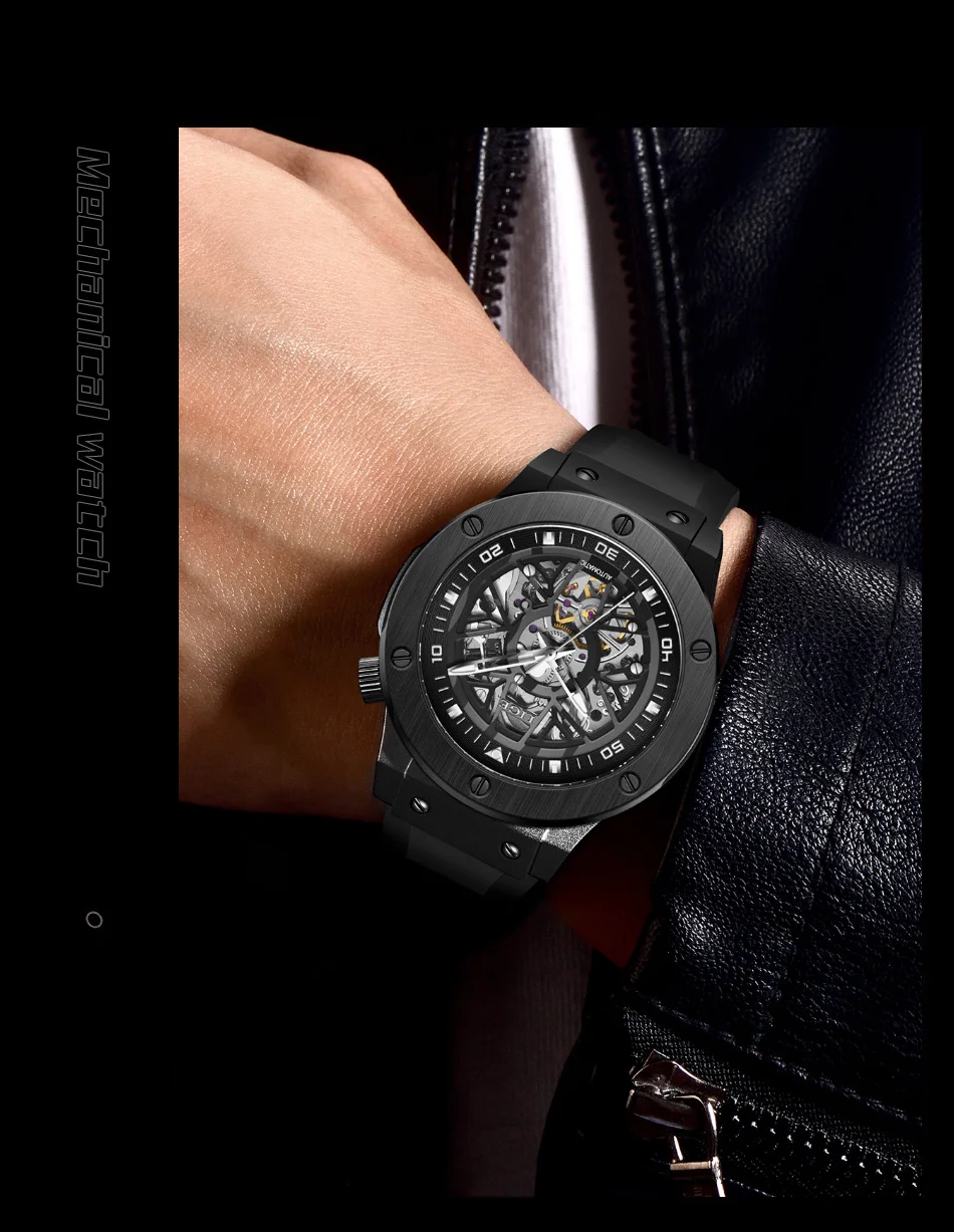 Hollow Out Design Automatic Watch For Men Luxury Stainless Steel Rubber Strap Mechanical Watch 30M Waterproof Reloj Hombre_voghion.com