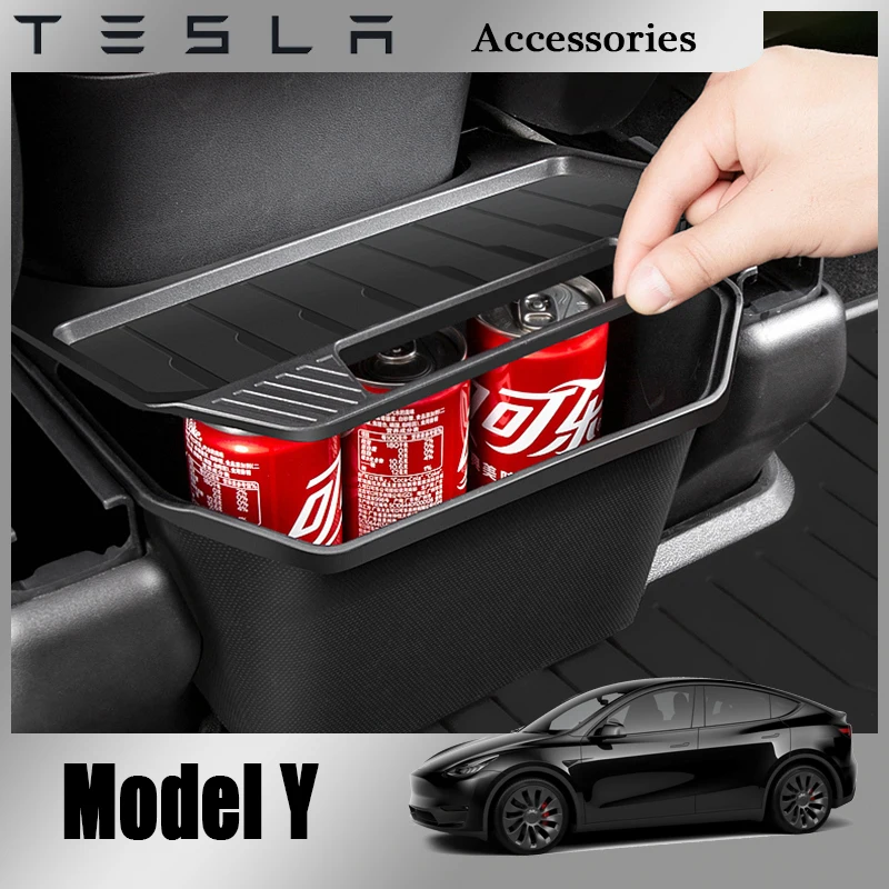 For Tesla Model Y 2021 2022 Rear Center Console Storage Box TPE Organizer  Box with Cover Trash Can Under Seat Car Accessories - AliExpress
