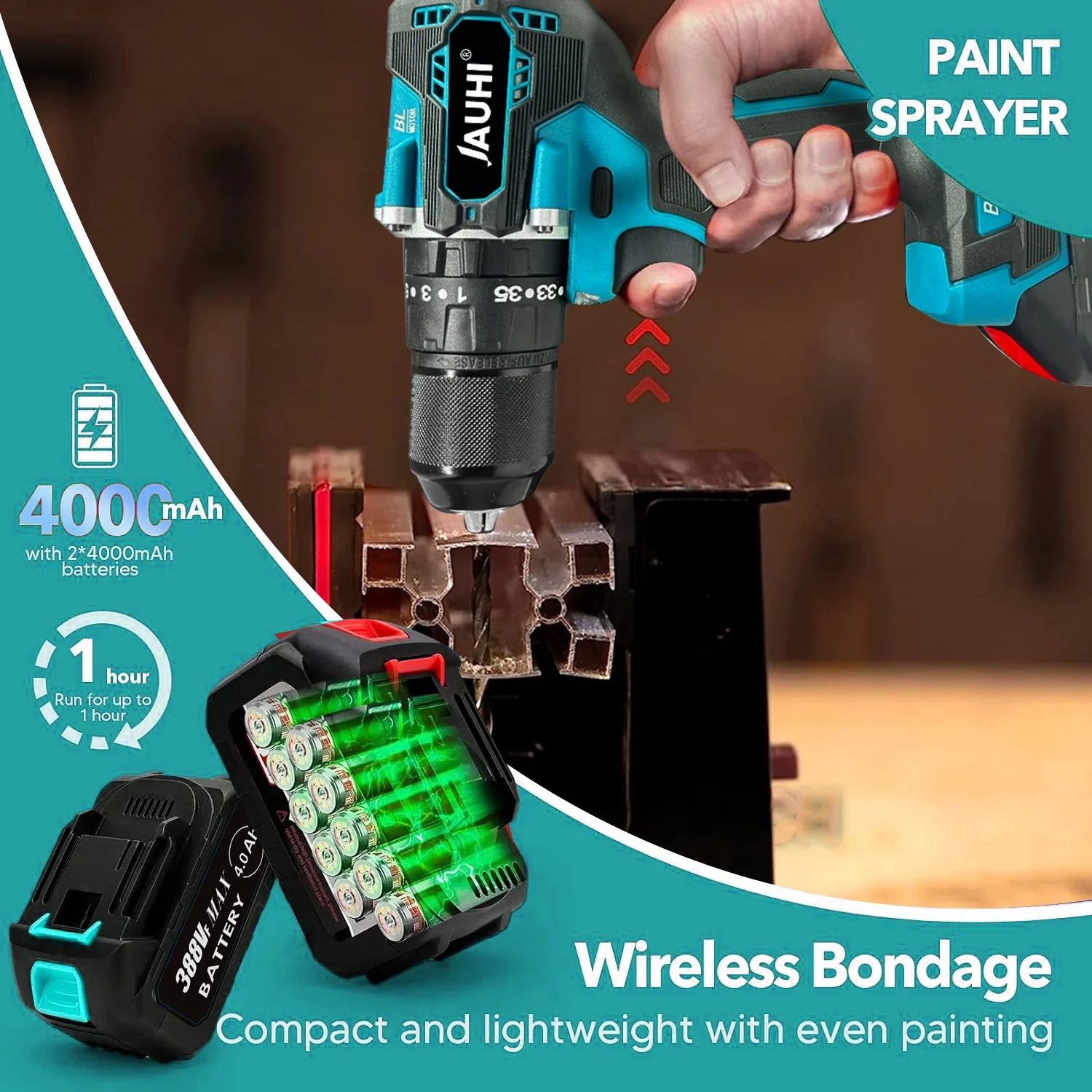 JAUHI 13mm High-Power Brushless Electric Impact Drill with Dual Speed and Adjustable Torque