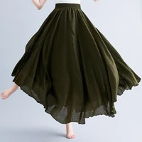 Boho Cotton Linen Beach Long Skirt Women Vintage Casual Solid A-line High Waist Dance Floor-Length Maxi Skirt Spring Summer New - Image 6