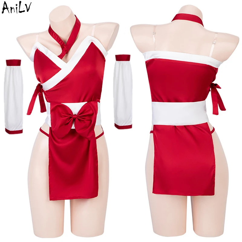 Anilv Anime Game Girl Ninja Uniform Costumes Women Japanese Big Bow Kimono Dress Outfit Cosplay