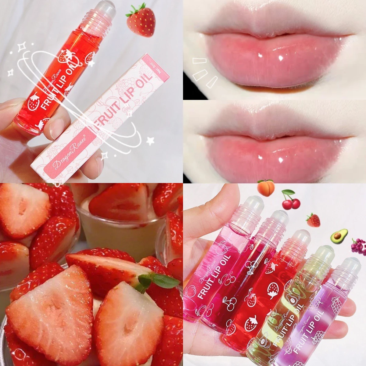 

8ml Moisturizing Lip Oil Fruit Strawberry Roll-on Lip Balm Women Lips Care Transparent Liquid Gloss Long Lasting Hydrating Oil