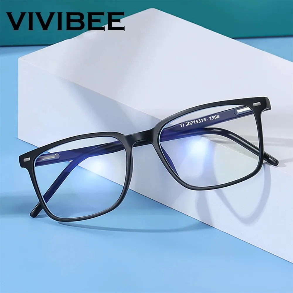Enhanced Product Title: VIVIBEE Square Blue Light Blocking Eyeglasses - TR90 Lightweight Frame for Men & Women, Classic Computer Eyewear