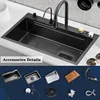 Waterfall Kitchen Sink Black Single Bowl Stainless Steel Bar Sink Undermount of Countertop Installation with Accessories Black 6