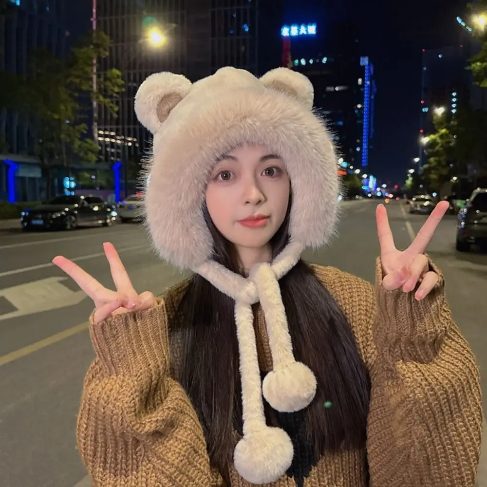 여성용 레이스 모직 버킷 햇, 귀여운 귀 보호 곰 귀 모자, 겨울 패션 모자, 신제품