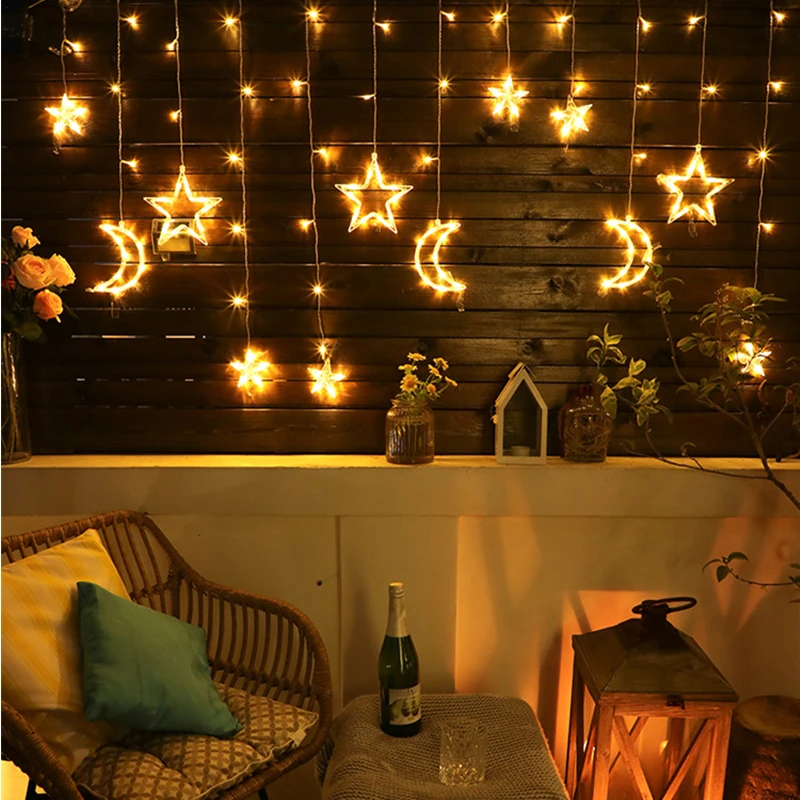 220V Star Moon LED String Lights Eid Mubarak Fairy Holiday Lighting