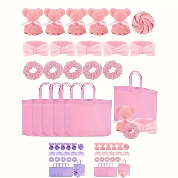 20 Spa Gift Set -5 Polyester Large Bags, 5 Headbands, 5 Hair Rings, 5 Bear Shaped Fabrics - Perfect for Bridal Showers, Singles' 1