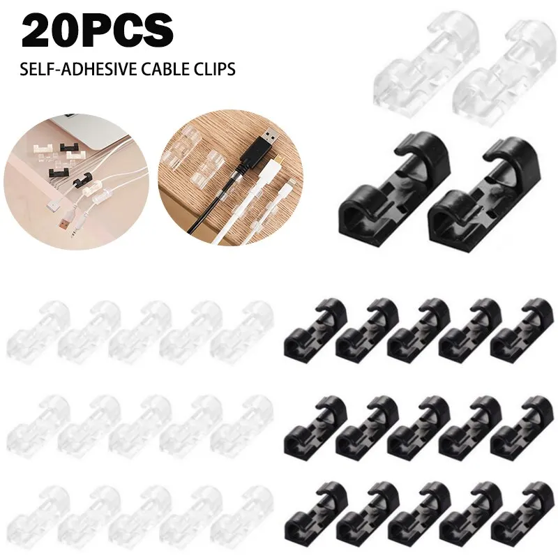 Cable Clips Organizer Self Adhesive Drop Wire Holder Cord Management Tidy Fixed Clamp Earphone Line Clip Home Office 16/20 Pcs