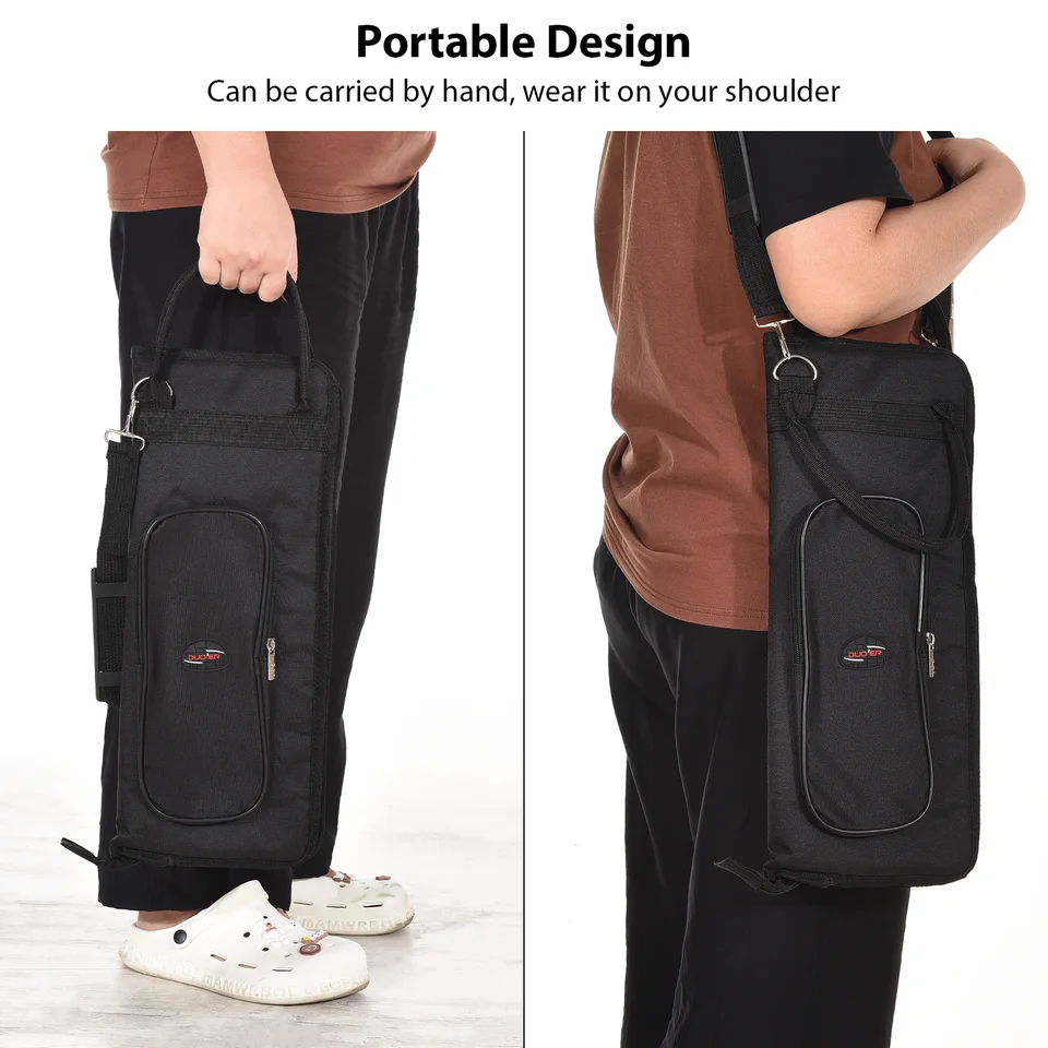 Sac Pour Baguettes De Batterie Alnicov - Noir, Pince Métal, Tissu Oxford Imperméable, Contient 10 Paires, Fixation Facile