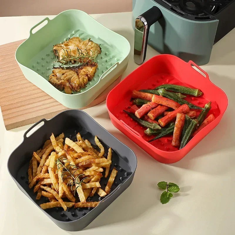Air Fryer Liners Air Fryer Baking Tray Air Fryer Accessories Air Fryer Mold Air Fryer Silicone Tray Reusable Airfryer Pan Liner Accessories Silicone Air Fryers Oven Baking Tray Pizza Chicken Airfryer Non-stick Silicone Mould