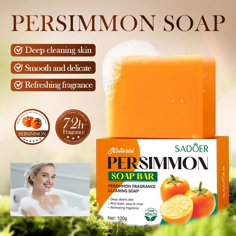SADOER Persimmon Facial Soap Face Wash Foam Facial Cleanser Moisturizing Hydrating Oil Control Body Bathing Handmade Soap