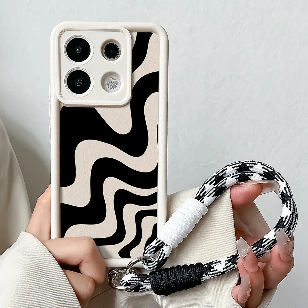 Zebra Stripe Black and White Case with Wrist Chain Lanyard Cover