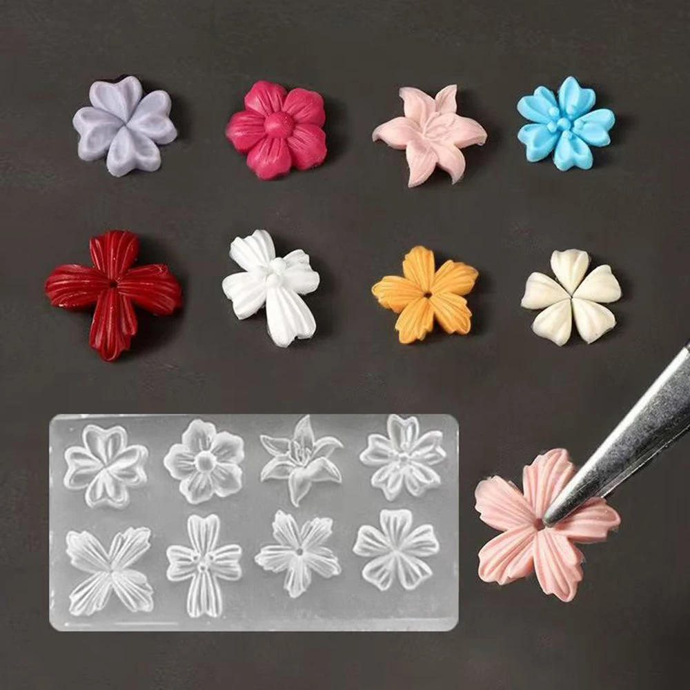 2개 세트 꽃 네일 몰드 실리콘 3D 플로럴 네일 참 5.4cm/3.6cm 스텐실 실리콘 몰드 조각 템플릿 매니큐어 DIY용