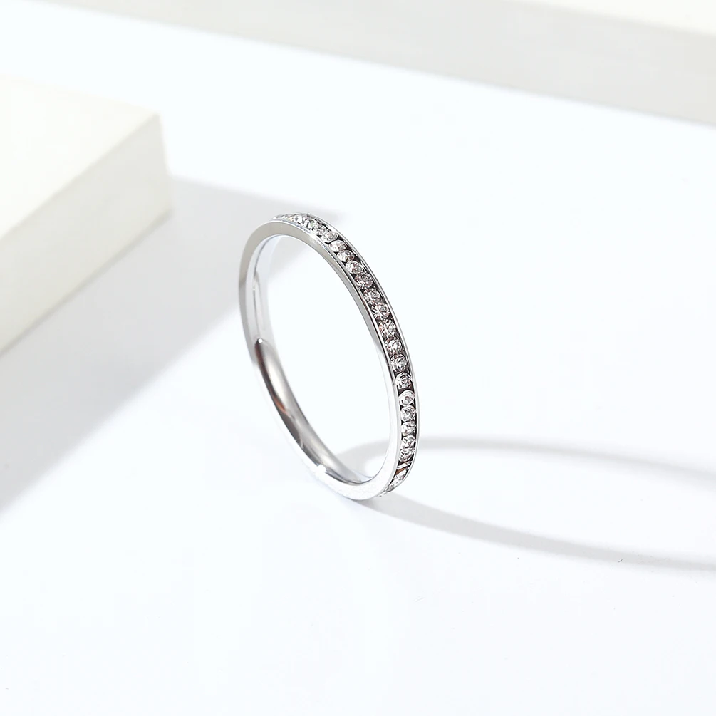 Unisex 2mm Luxury Stainless Steel Men Women Statement Cubic Zircon Rings Gold Silver Color US size 5 6 7 8 9 10 gold color rings stainless steel ring finger ring gold color ring silver ring zircon crystal ring adjustable rings