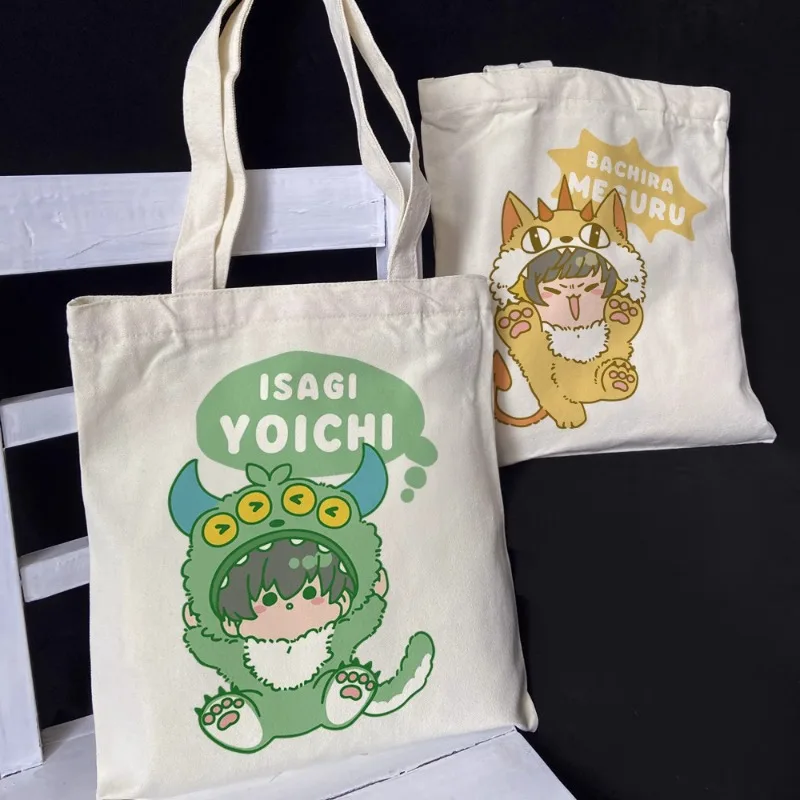 Anime BLUE LOCK Cos Seishiro Nagi Isagi Yoichi Isagi Yoichi Rin Itoshi Etc.  White Simple Cute Cartoon Canvas Bag Gift