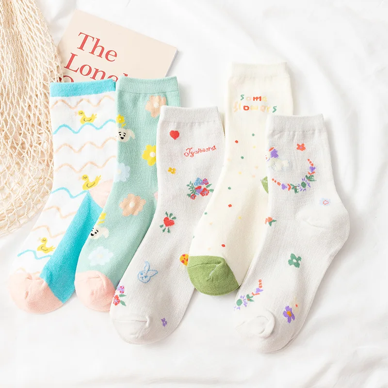 

Spring Autumn Cute Cartoon Yellow Duck Rabbit Flower Cotton Women Breathable and Comfortable Socks for Girl in Tube Socks