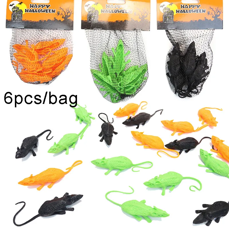 

6PCS/Bag Horror Simulation Mouse Haunted House Decoration Props Realistic Mouse Prank Toys Halloween Party Supplies