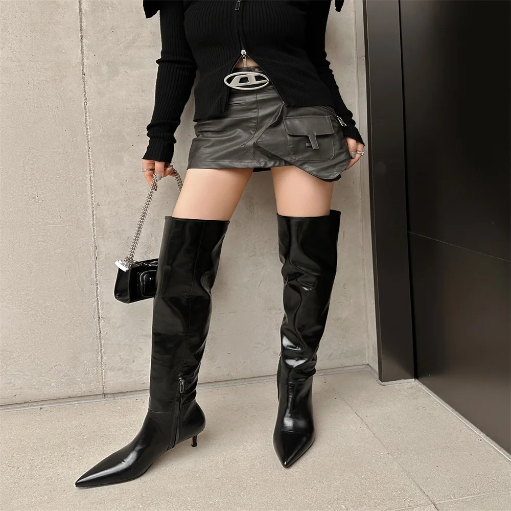 

2023 Autumn/Winter Fashion Women's High Fine Heel Pointed Toe Zipper Over The Knee Boots Sexy Greater Totem