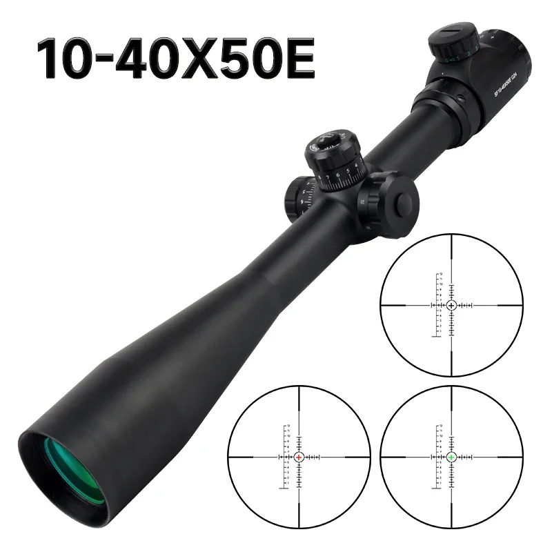 

10-40x50E Optics Scope Long Range Side Wheel Parallax Optic Rifle Hunting Riflescope Green Red Illuminated Sniper Sight