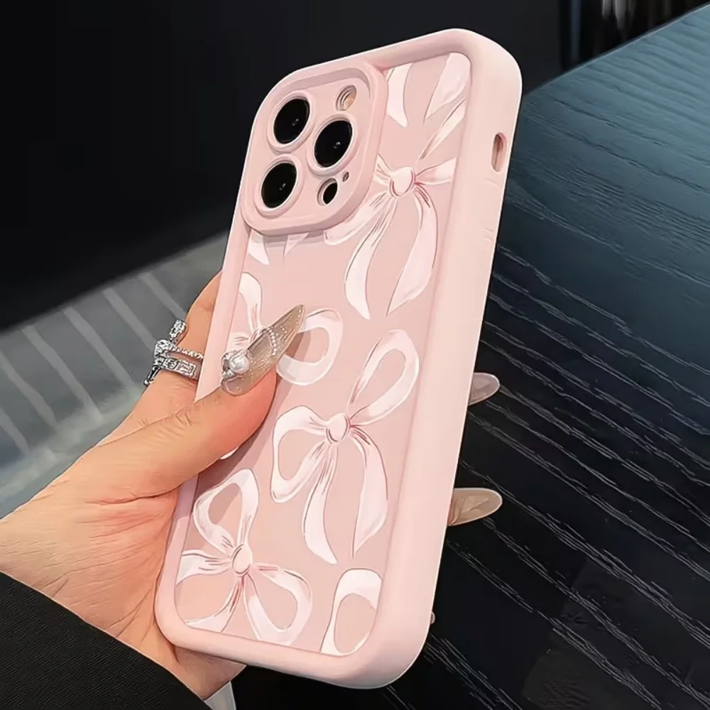 Pink Bow Heart Design Shockproof Phone Case - Soft TPU Cover