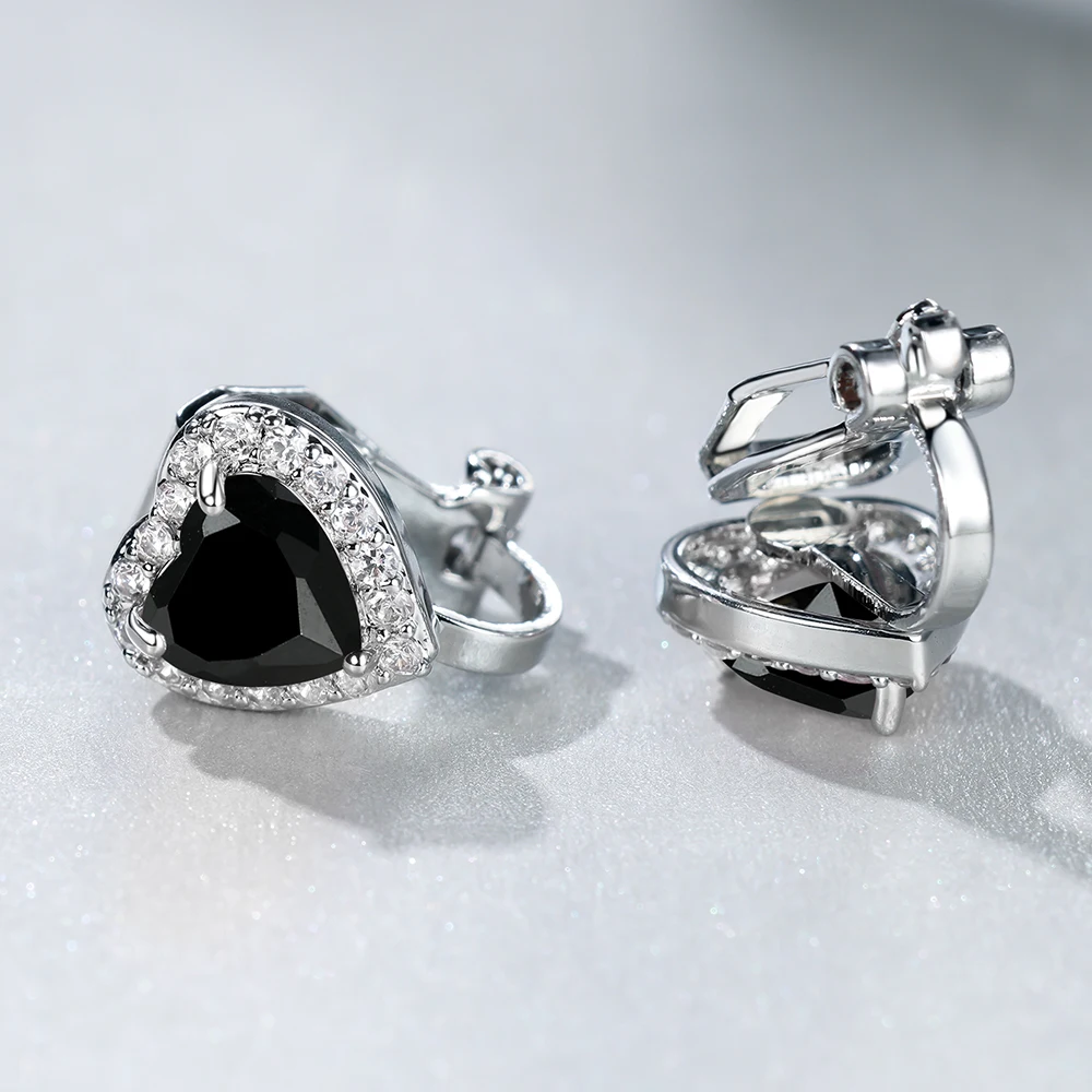 Cute Female Small Black Heart Clip Earrings Vintage Wedding Jewelry Women