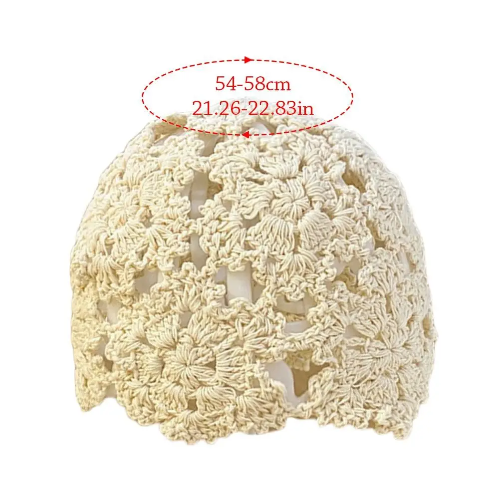 Breathable Hollowed Out Knitted Hat Lace Flowers Beret Cap Casual Summer Skullies Hat for Women