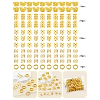 110 Pcs Gold Hair Jewelry for Braids and Dreadlocks - Metal Rings, Cuffs, Clips Accessory Decorations - Golden Yellow 2