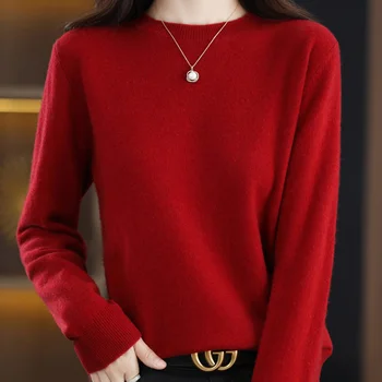 Aliselect 여성용 100% 메리노 울 스웨터, O-넥 긴팔 캐시미어 니트 풀오버, 패션 상의, 가을, 겨울