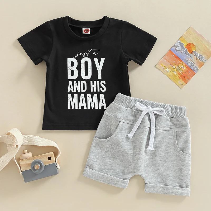 

Infant Baby Boy Girl Clothes Mothers Day Outfits Kids Short Sleeve Letter T-Shirt Tops Shorts Summer Suit 2Pcs Kids Clothing