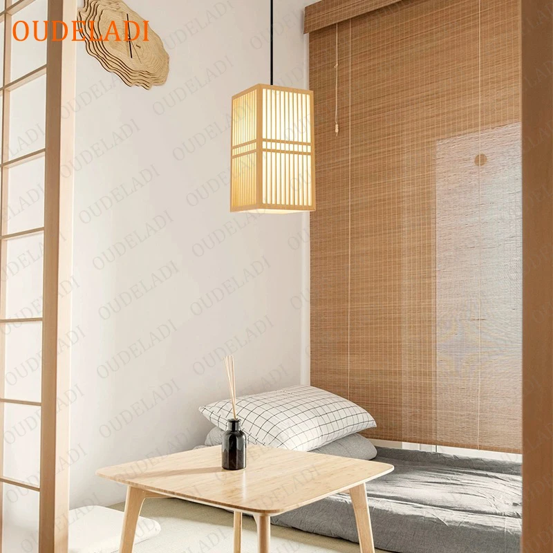 チェンマイ　木製置き型シェード Japanese small pendant lights Wood tatami corridor balcony