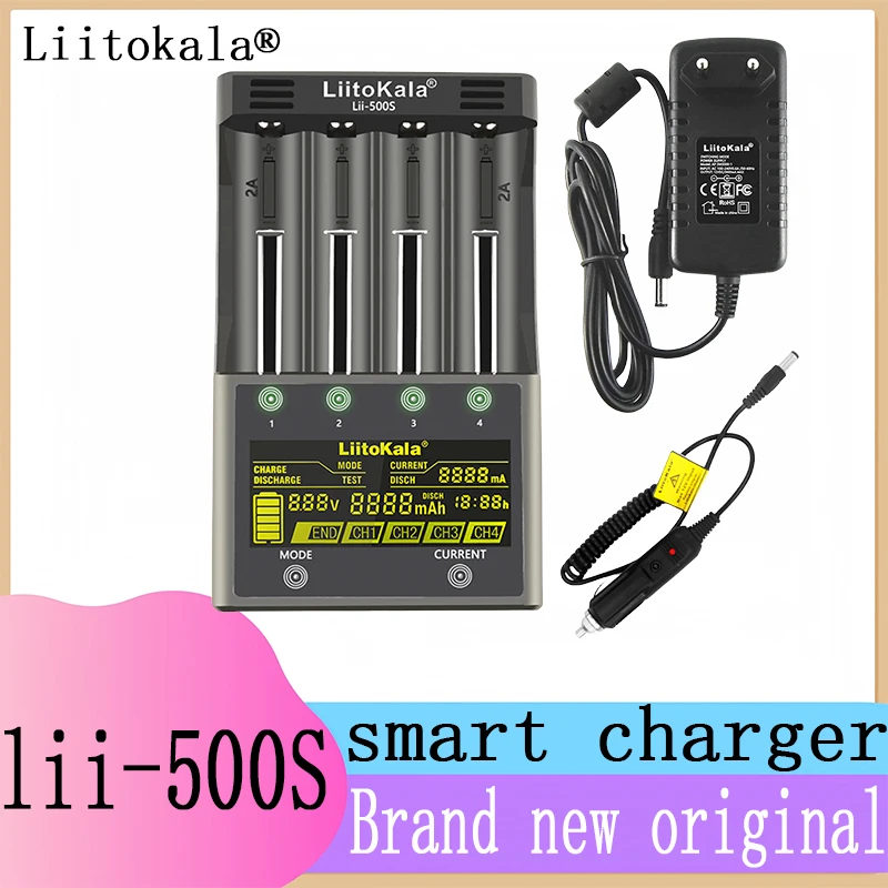 

Liitokala Battery Charger New Lii-500S Lii-500 Lii-600 3.7V 1.2V LCD Display, Test Battery Capacity Touch Control Smart Charger
