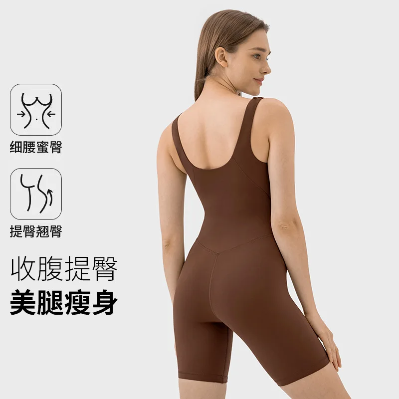 

New Double Six High Elastic Nude Feeling Tight Abdominal and Hip Lifting Tripartite Pants with Chest Cushion Jumpsuit